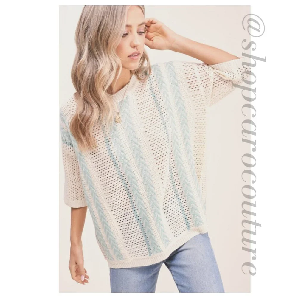 Short Sleeve Stripe Sweater, NWT - BLUE - Picture 3 of 4